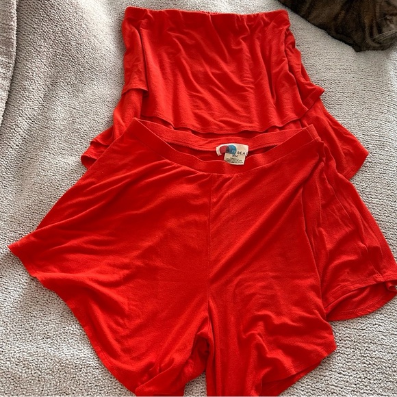 Free people red orange strapless layered + relaxed boho short sunsational set - Picture 7 of 10